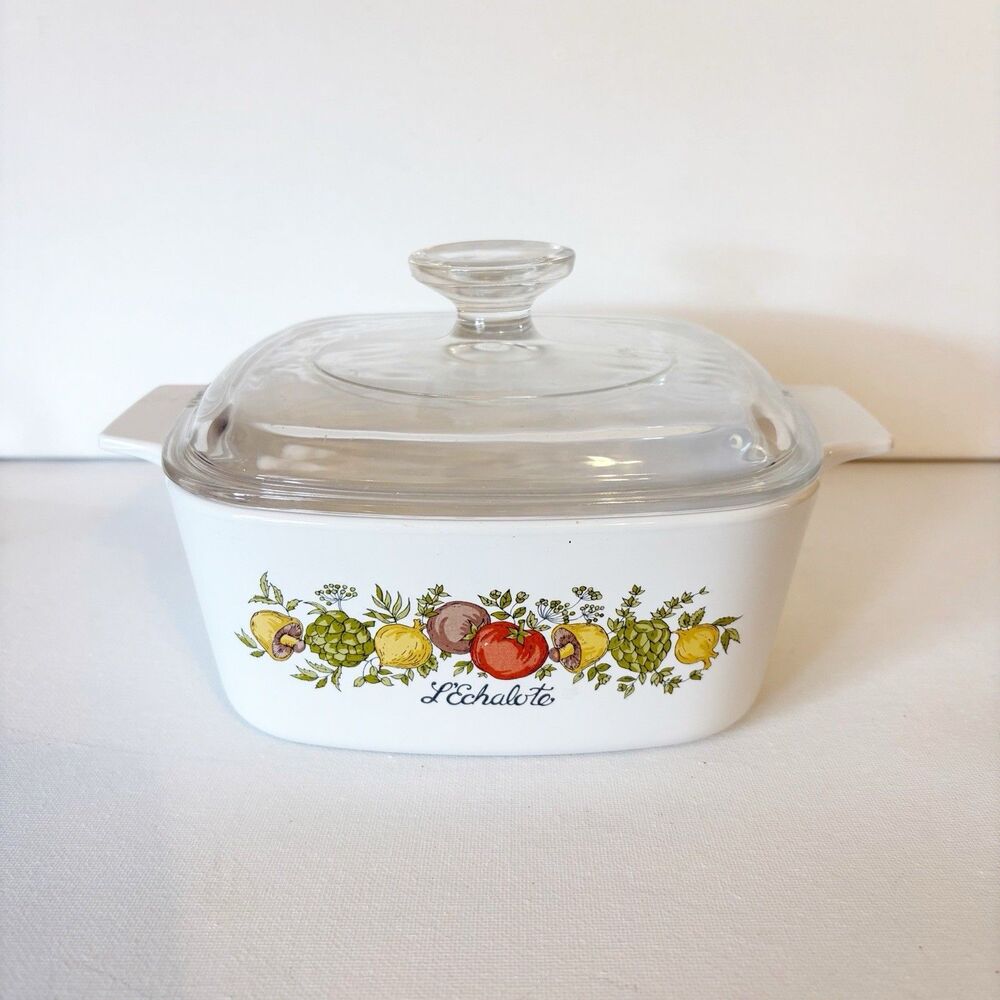 70s Spice of Life Corning Ware A-1-B Casserole Dish Pyrex Lid L' Echalote 1Qt
